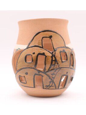 Handcrafted Painted Terracotta Candle Tea Light Holder Southwestern Design Vtg